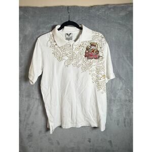 Avirex Polo Shirt Mens Large White Embroidered Graphic Short Sleeve